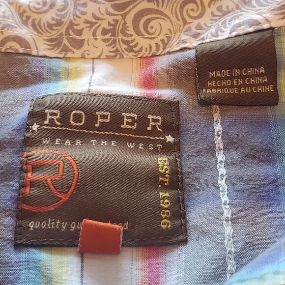 Roper Western Rainbow-Striped Long Sleeve Button-Up Shirt Size M Studded Pockets - Picture 8 of 8